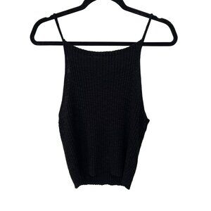 Active USA Halter Crop Top Size Large Black Ribbed Knit Tank Summer Spaghetti